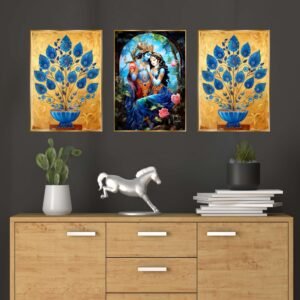 Set of Three Wall Paintings for Wall Dacoration Golden Framed Wall Paintings for Living Room & Bedroom Wall Art for Home Decoration & Office Wall Décor (24x18 inch CH-GD3-9)
